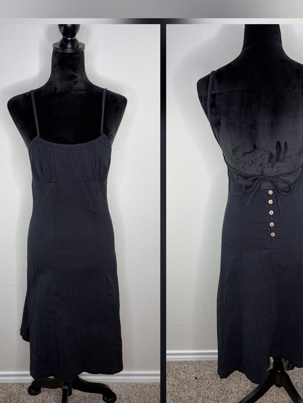 Free People empire waist midi Black slip dress Small